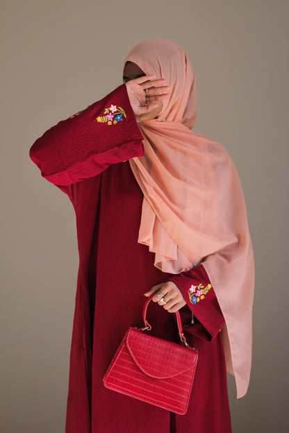 Rosabella- Floral Maroon abaya