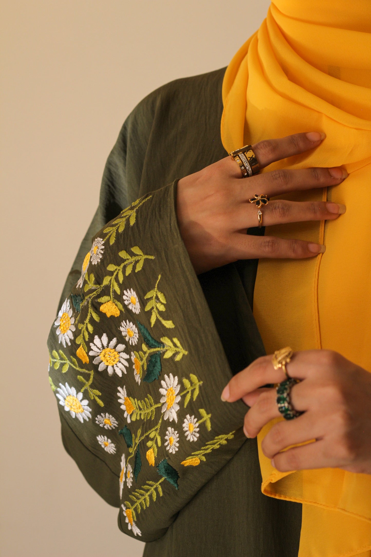 Floral Whisper- Blooming Olive Abaya