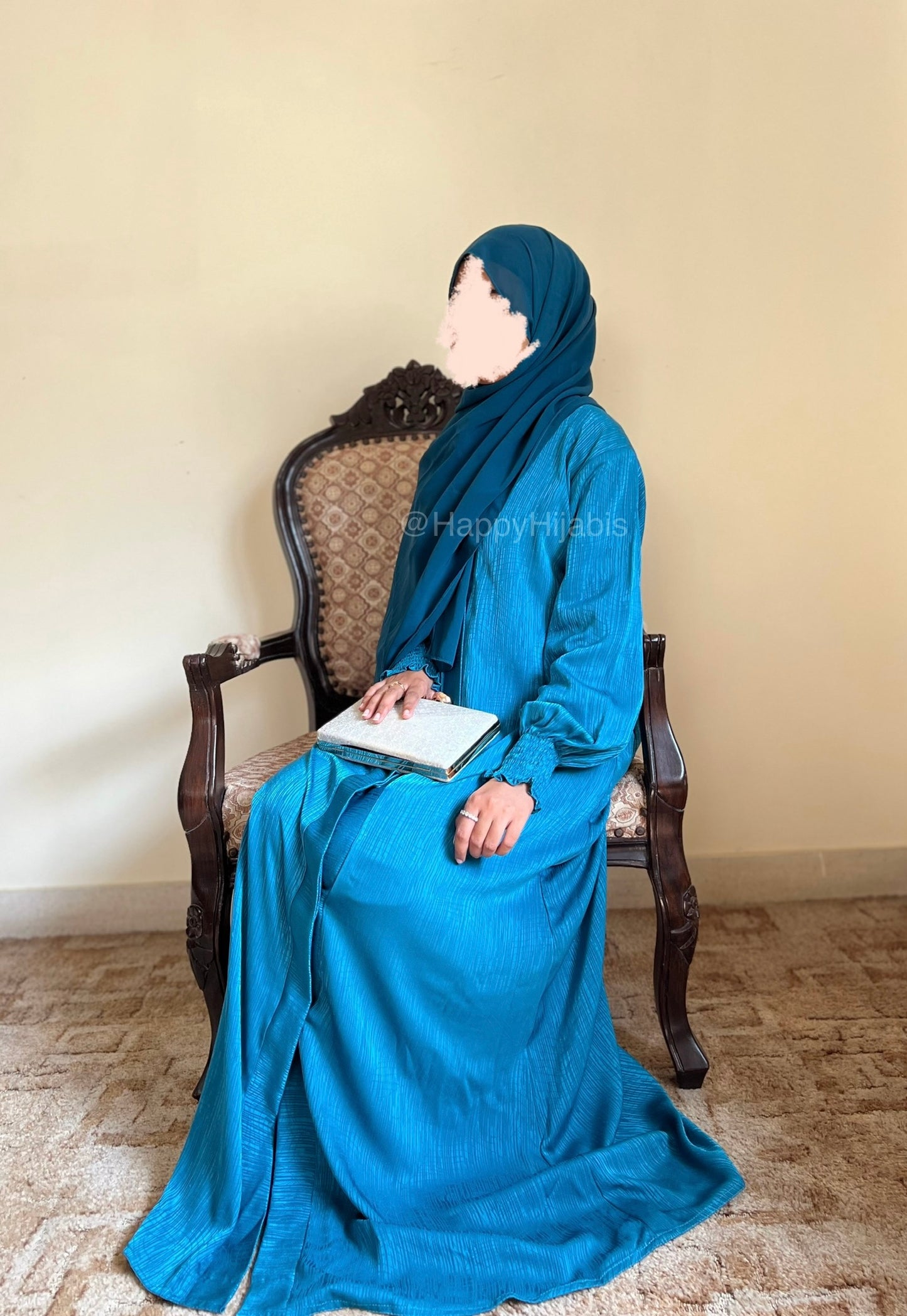 Teal Tales- Self Print Sheen Nida Abaya- Front Open