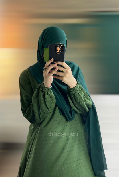 Ayma - Brochia Linen Abaya Dress- Hunter Green