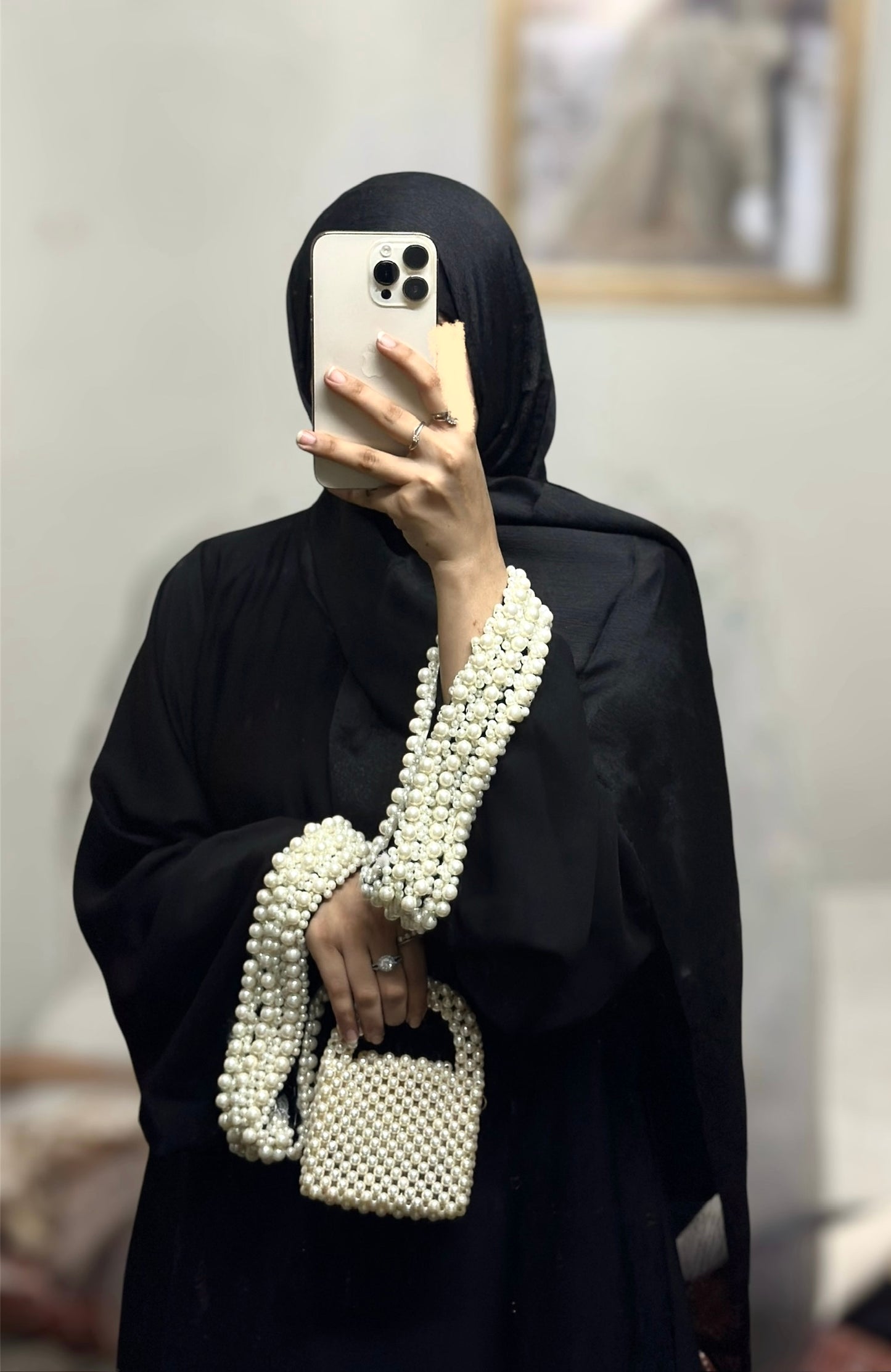 Rida- Pearlescent Luxury Crinkle Nida Abaya- Black