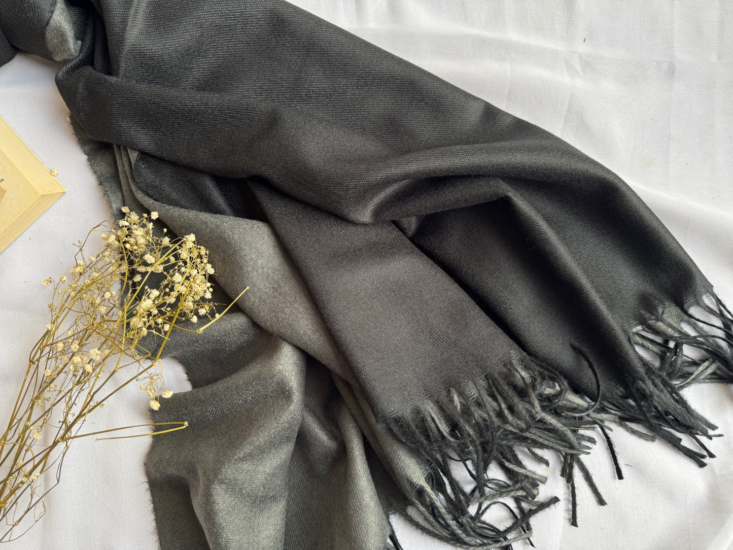 Reversible Woollen Pashmina- Black+Grey