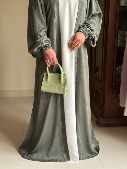 Regal Robe Abaya Set- Sage- Luxury Self Print Sheen Nida Abaya