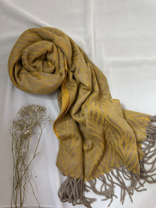 Woolen Pashmina-Tropical Patterns- Mustard Brown