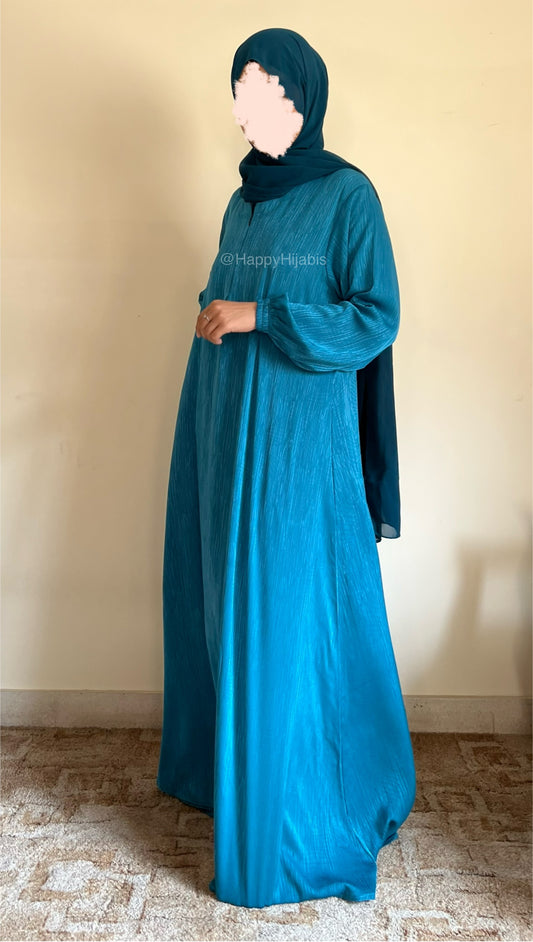 Teal Tales- Self Print Sheen Nida Abaya