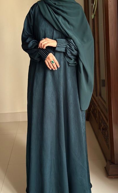 Bottle Green- Self Print Sheen Nida Abaya