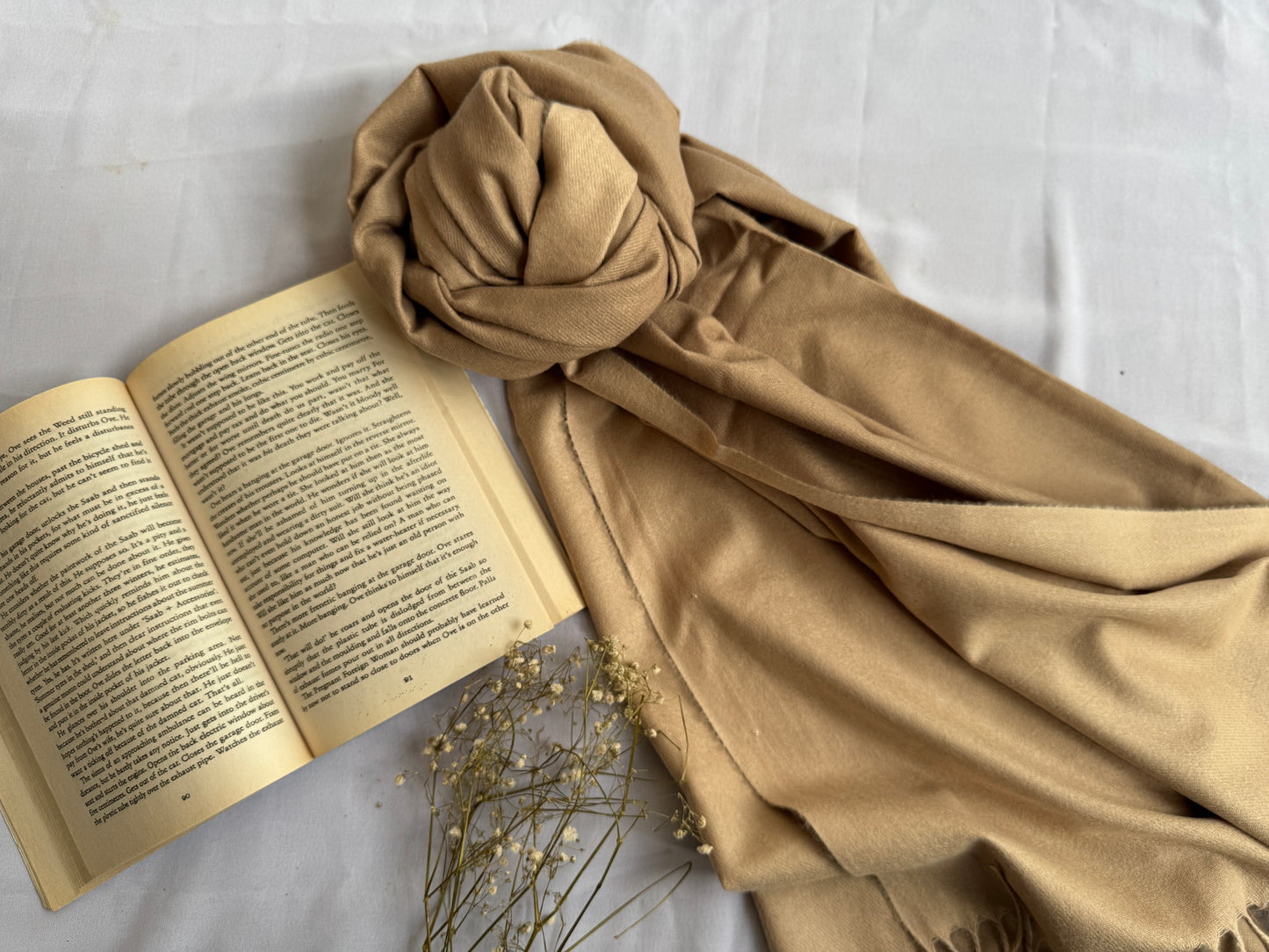 Reversible Woollen Pashmina- Tan Brown+Nude