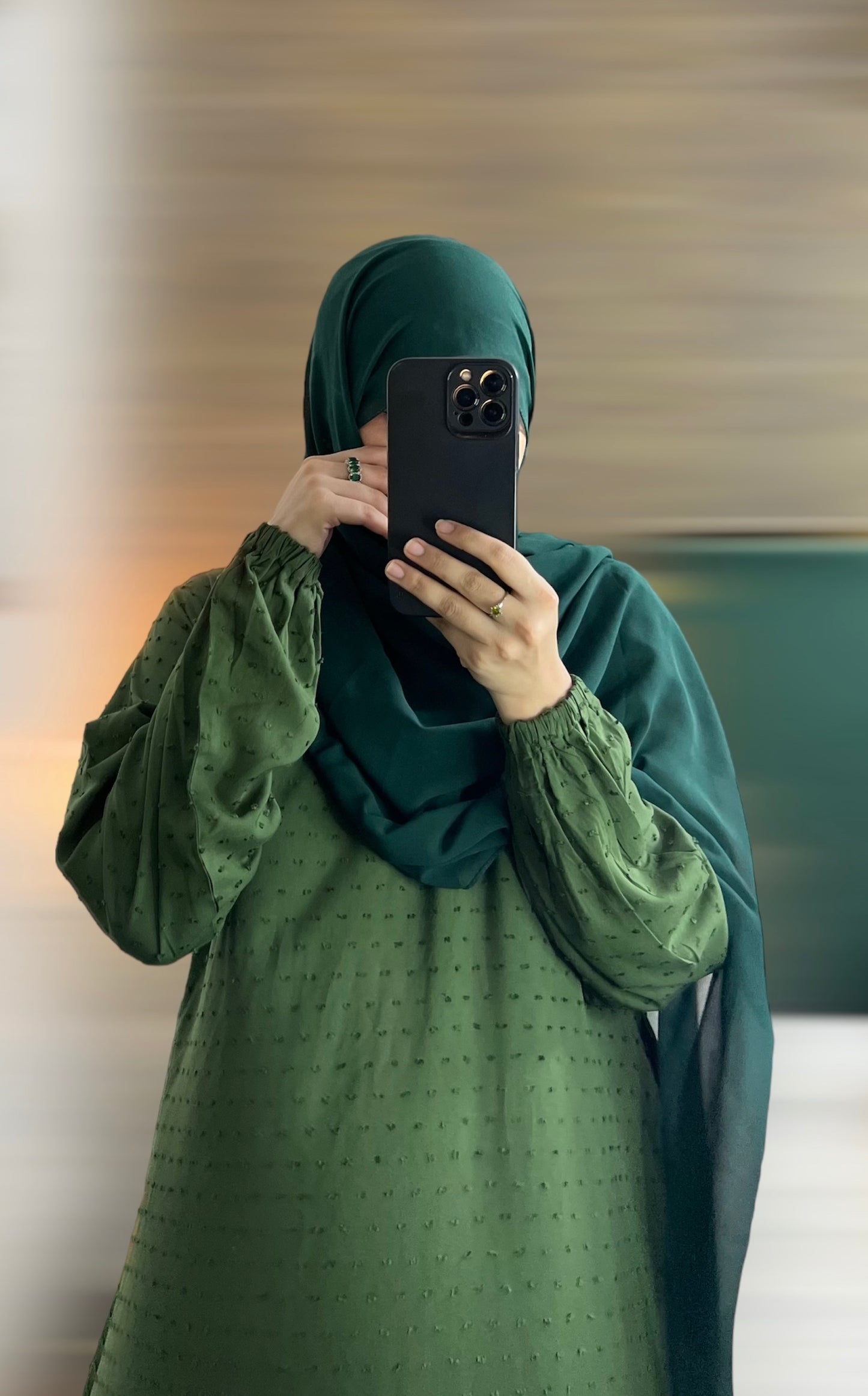 Ayma - Brochia Linen Abaya Dress- Hunter Green