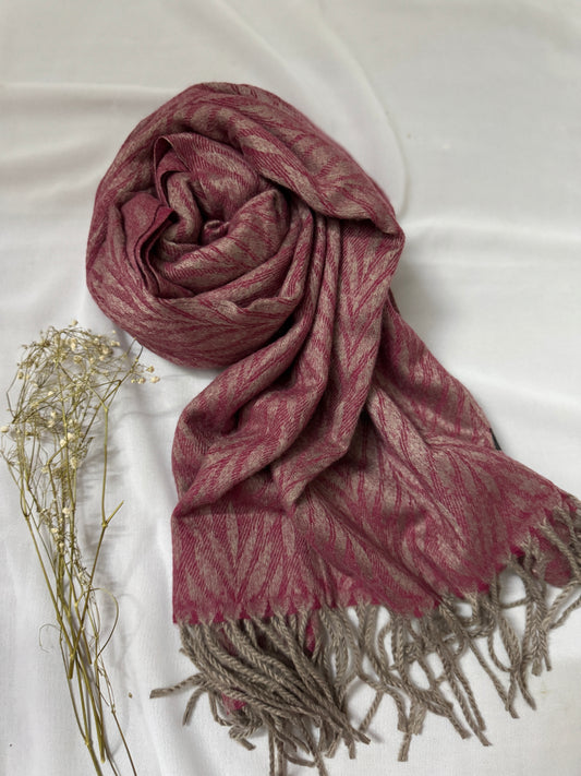 Woolen Pashmina-Tropical Patterns- Magenta Brown