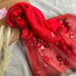 Embroidered Organza- Luxury Hijabs- Red