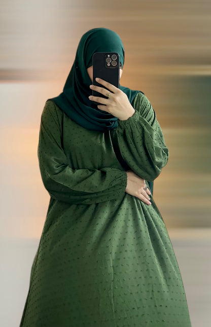 Ayma - Brochia Linen Abaya Dress- Hunter Green