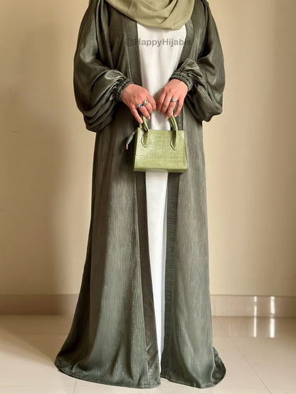 Regal Robe Abaya Set- Sage- Luxury Self Print Sheen Nida Abaya