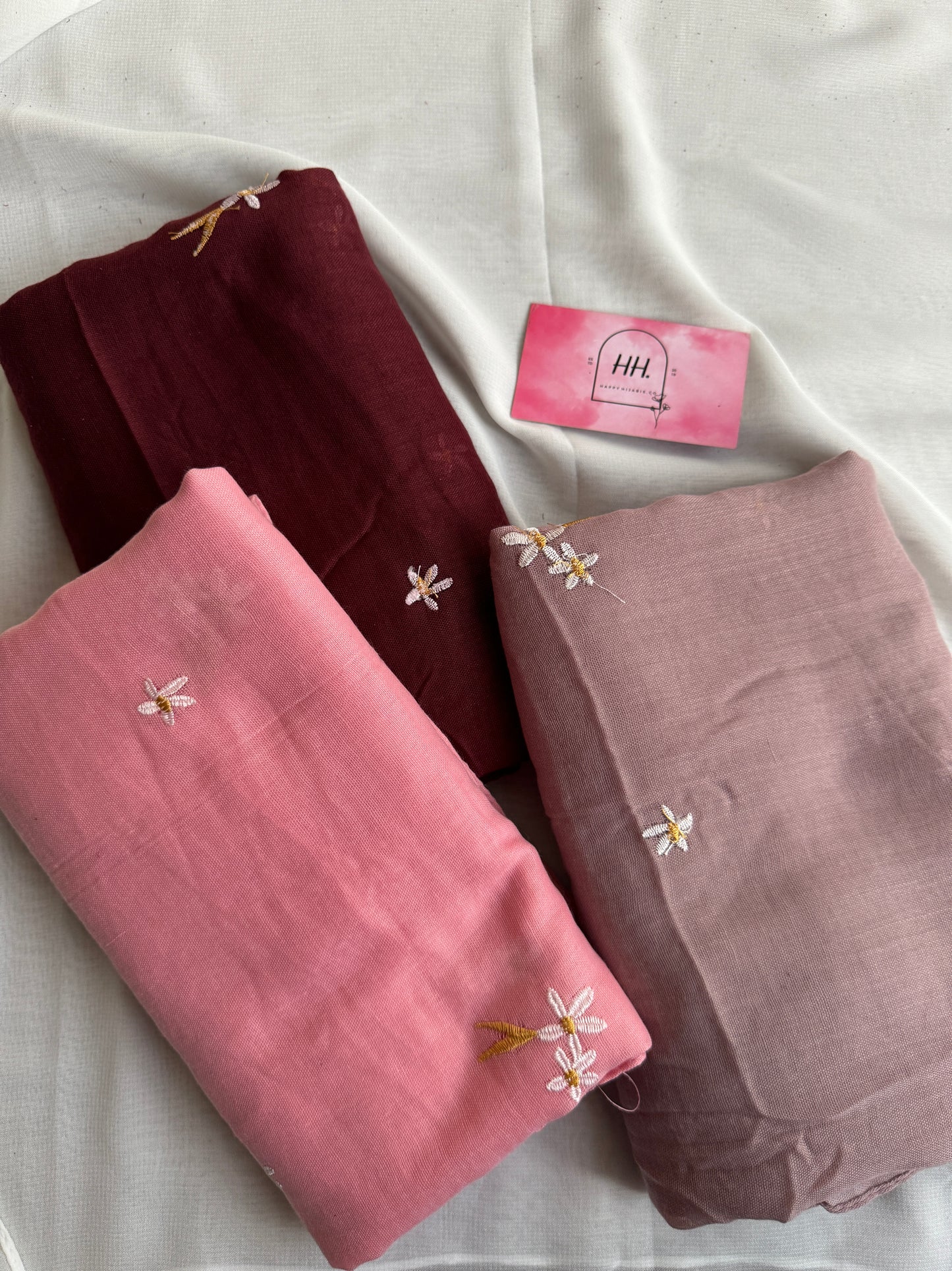 Embroidered Floral Hijabs- Mahogany