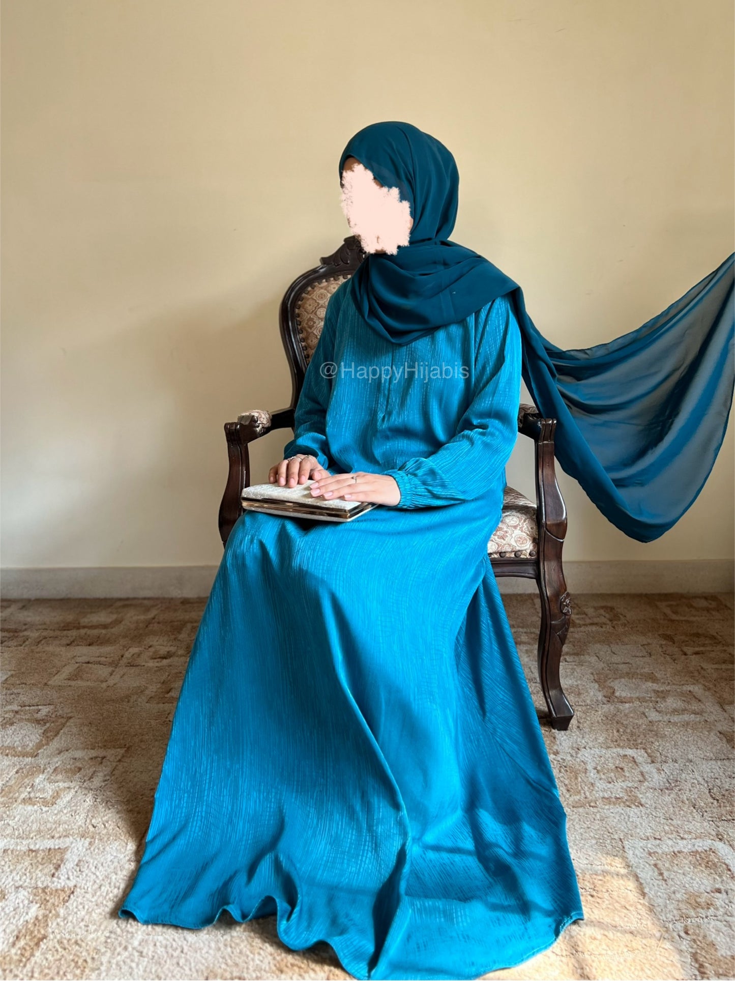 Teal Tales- Self Print Sheen Nida Abaya