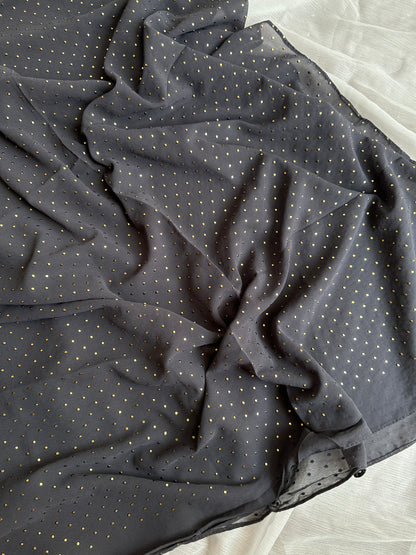 Gold Dewdrops- Georgette Chiffon-Dark Grey