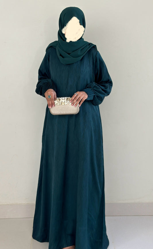 Bottle Green- Self Print Sheen Nida Abaya