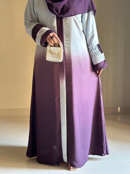 Luxury Ombre Abaya-Brinjal-White