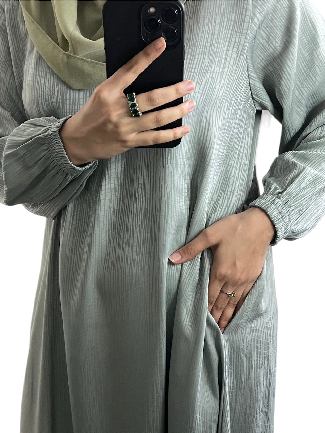 Dusky Green - Self Print Sheen Nida Abaya