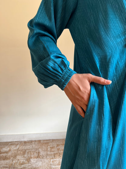 Teal Tales- Self Print Sheen Nida Abaya