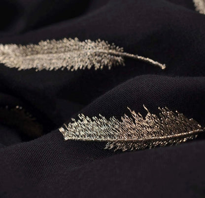 Monochrome- Embroidered Zari Feathers- Luxury Hijab