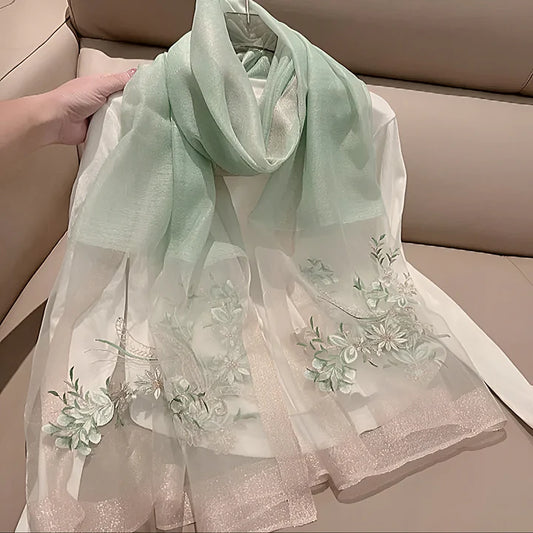 Embroidered Organza- Luxury Hijabs-Mint Green