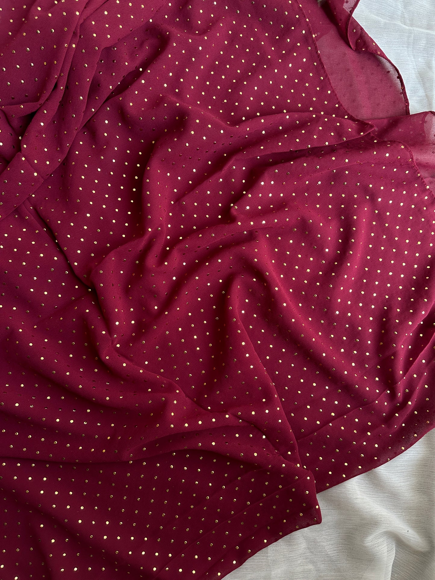 Gold Dewdrops- Georgette Chiffon- Maroonish Plum