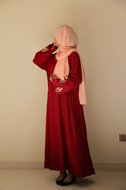 Rosabella- Floral Maroon abaya