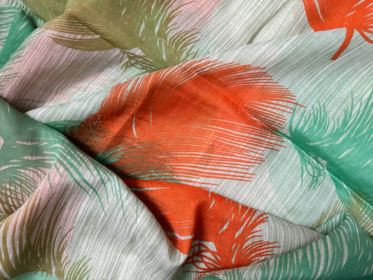 Printed Lawn hijabs- Tropical Leafs- Green Orange