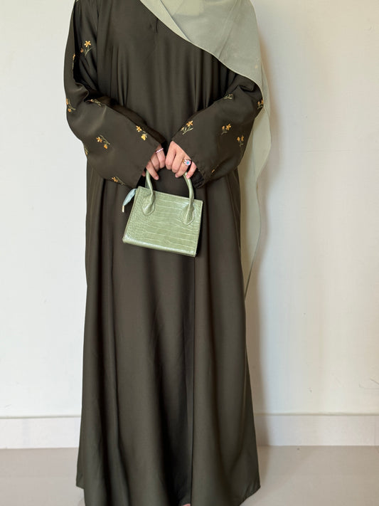 Glorious Olive- Embroidered Abaya