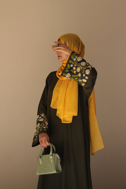 Floral Whisper- Blooming Olive Abaya