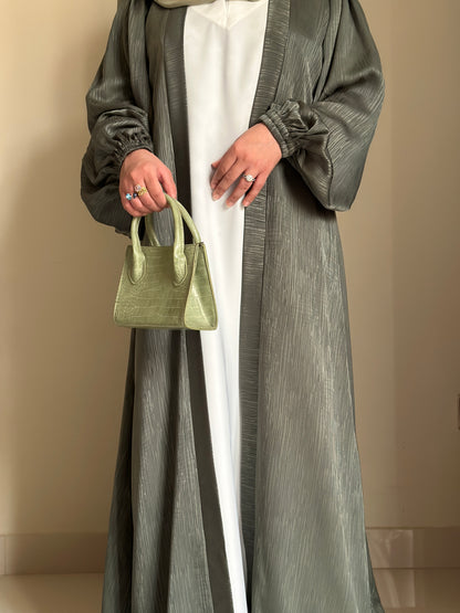 Regal Robe Abaya Set- Sage- Luxury Self Print Sheen Nida Abaya