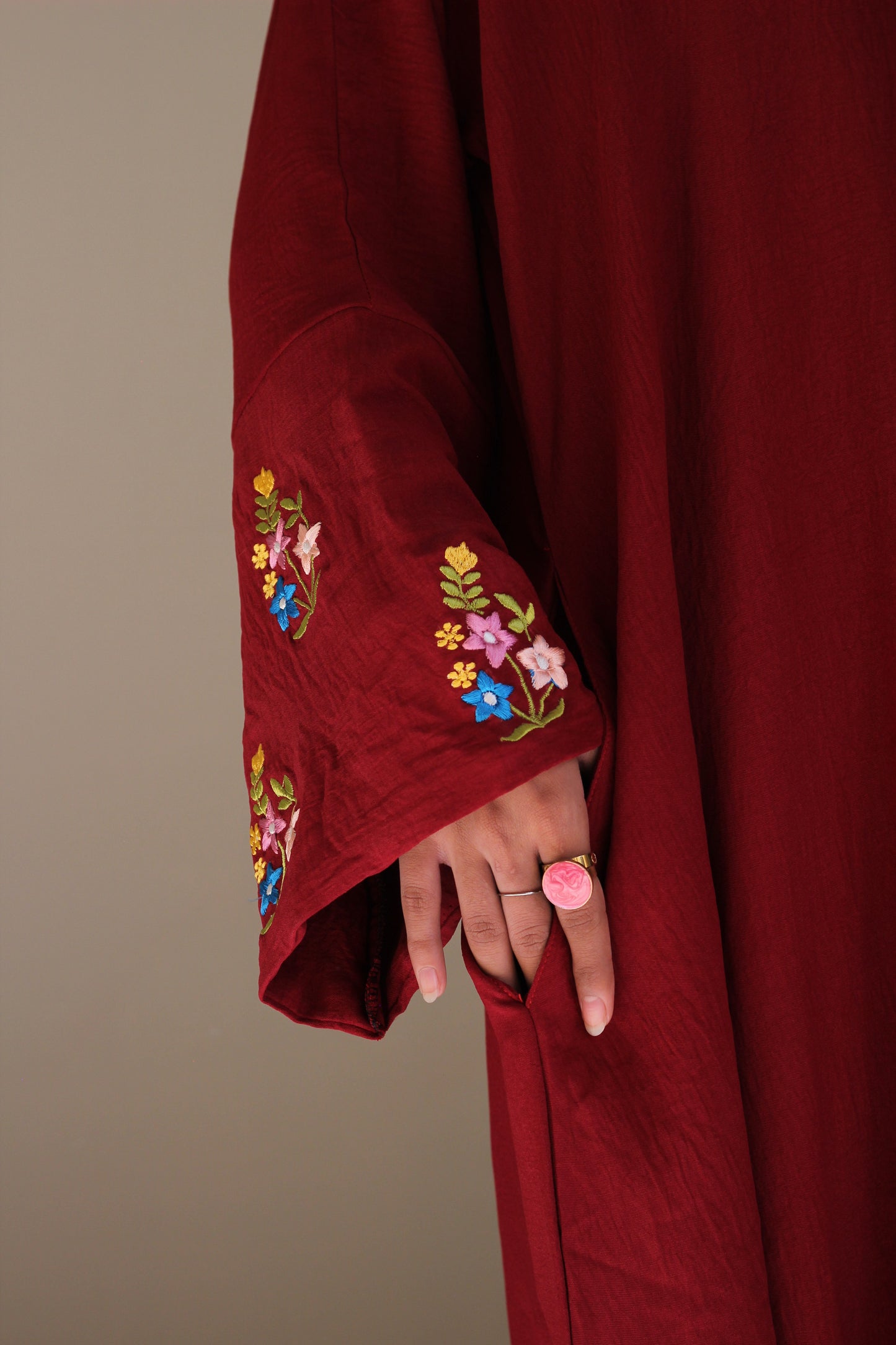 Rosabella- Floral Maroon abaya