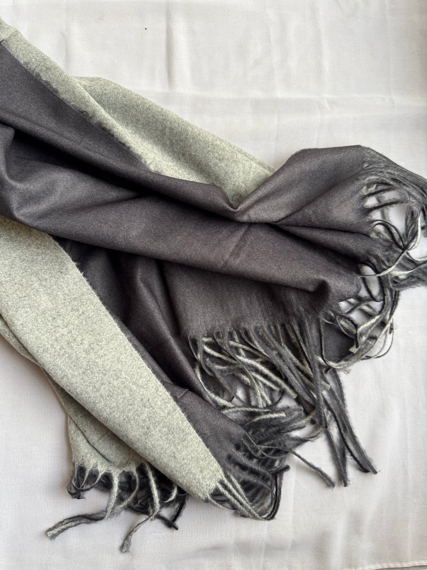 Reversible Woollen Pashmina- Charcoal+Silver