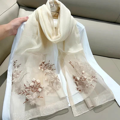 Embroidered Organza- Luxury Hijabs- Cream