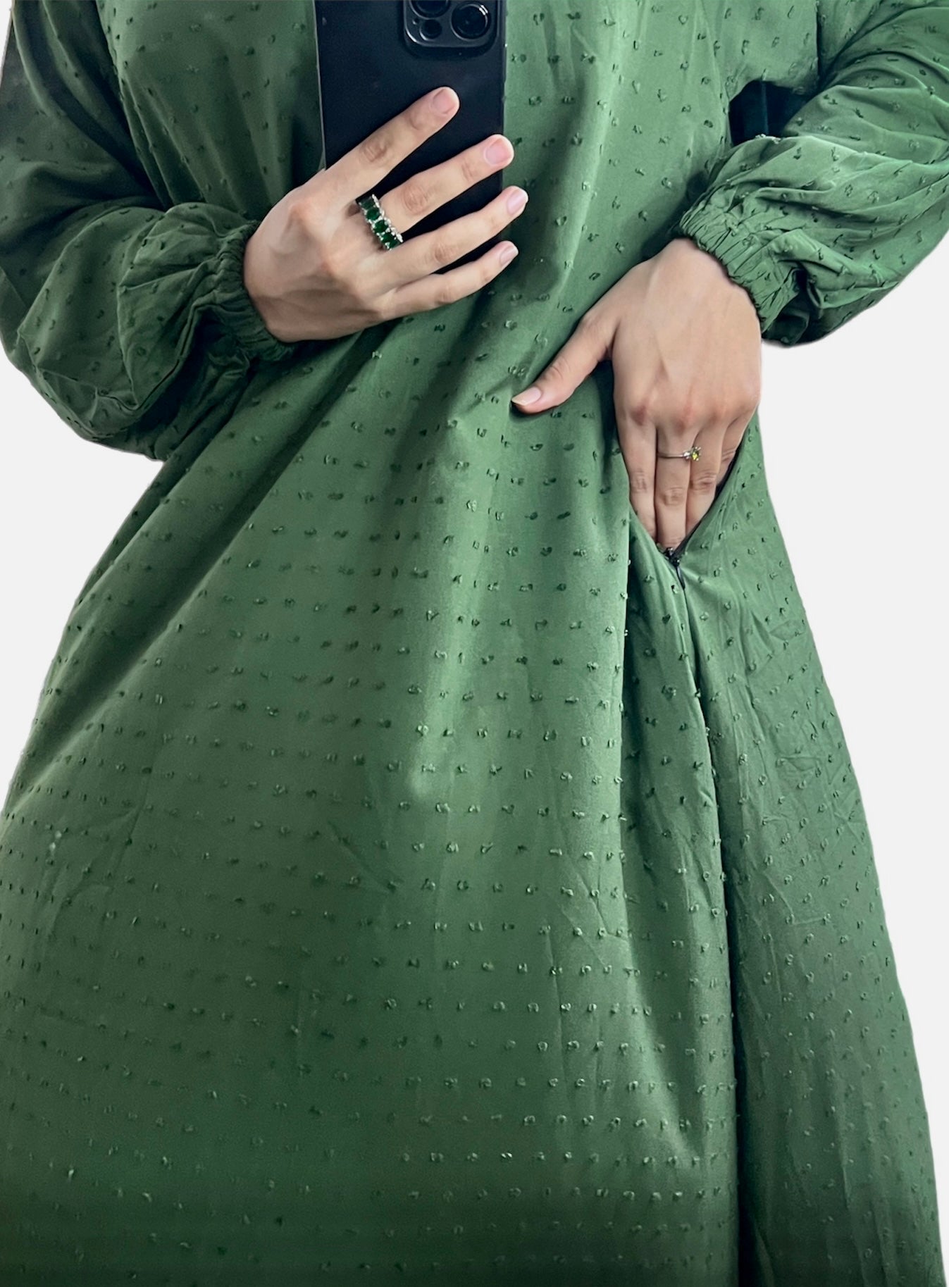 Ayma - Brochia Linen Abaya Dress- Hunter Green