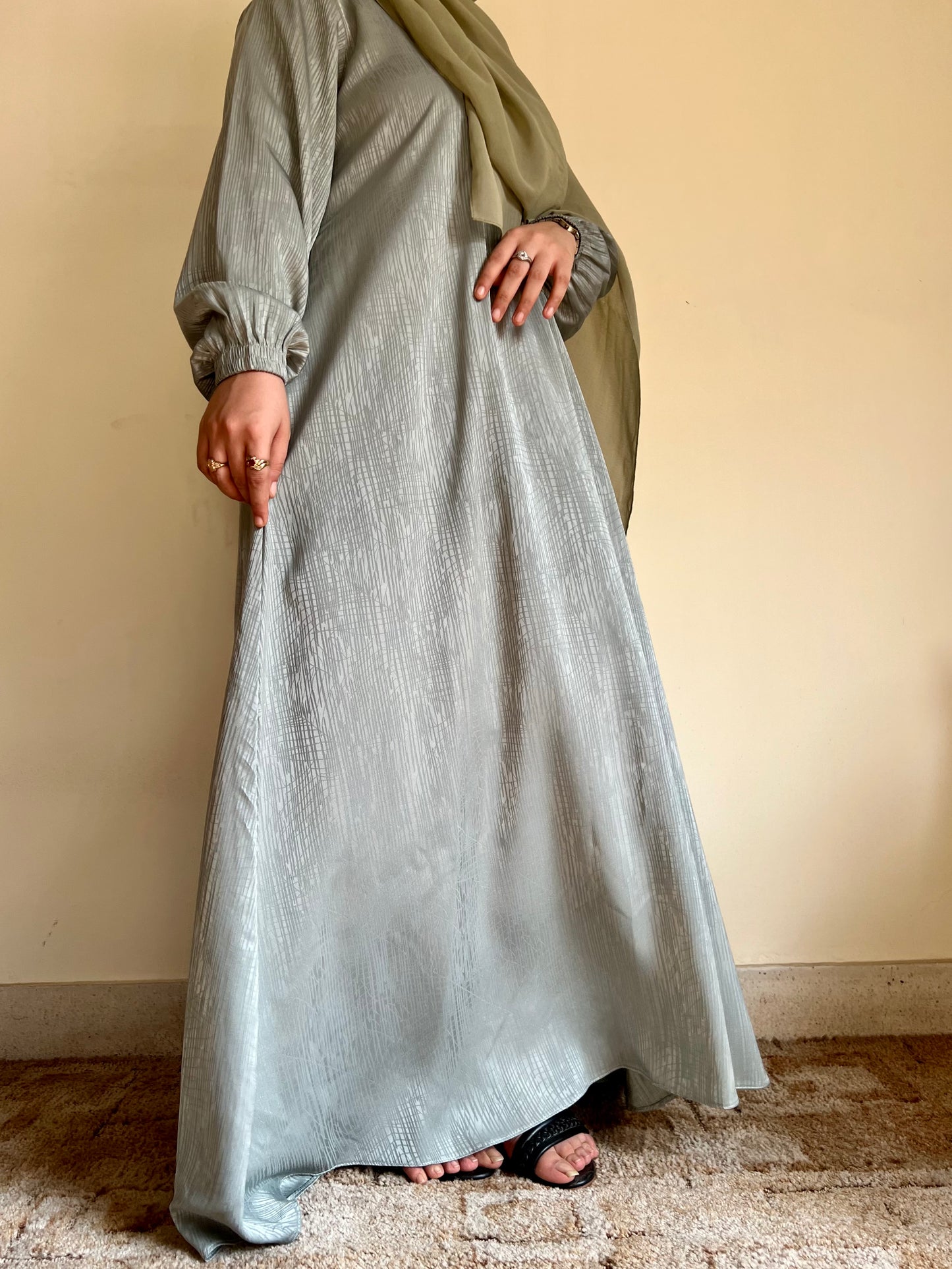 Dusky Green - Self Print Sheen Nida Abaya