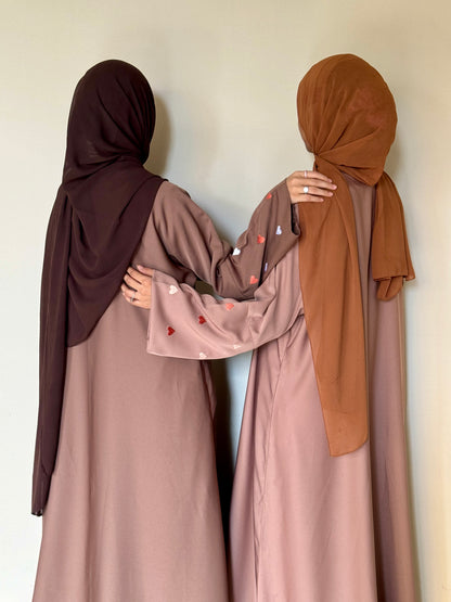 Qalb- Embroidered hearts Abaya- Coffee Brown