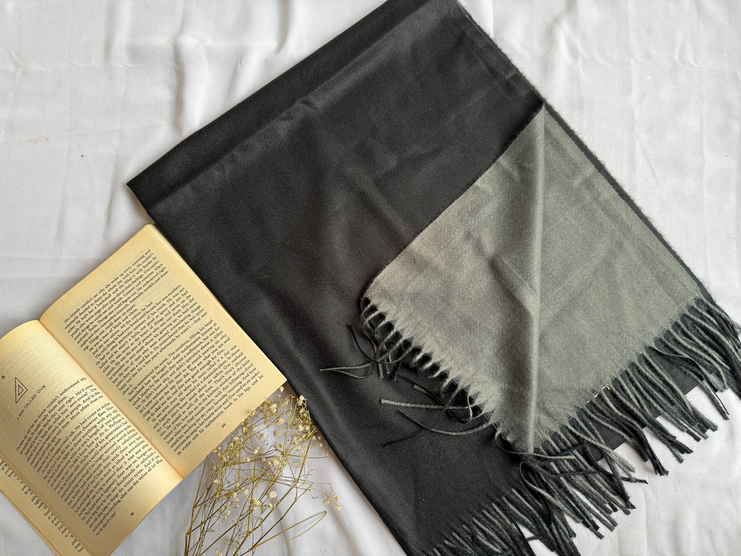 Reversible Woollen Pashmina- Black+Grey