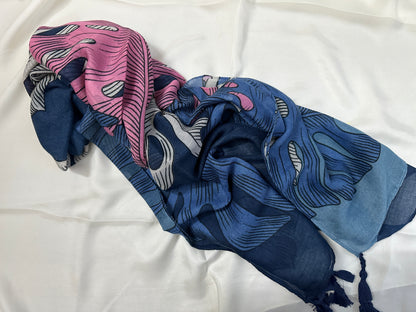 Printed Lawn hijab- Pine Leafs-Dark Blue