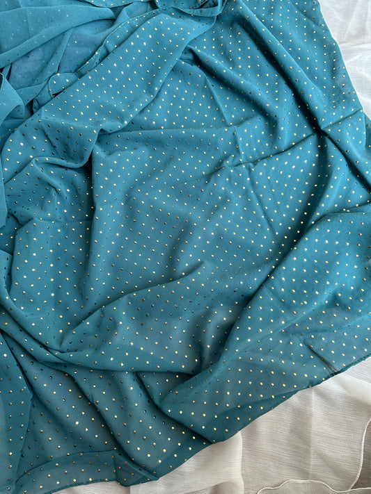 Gold Dewdrops- Georgette Chiffon- Light Teal