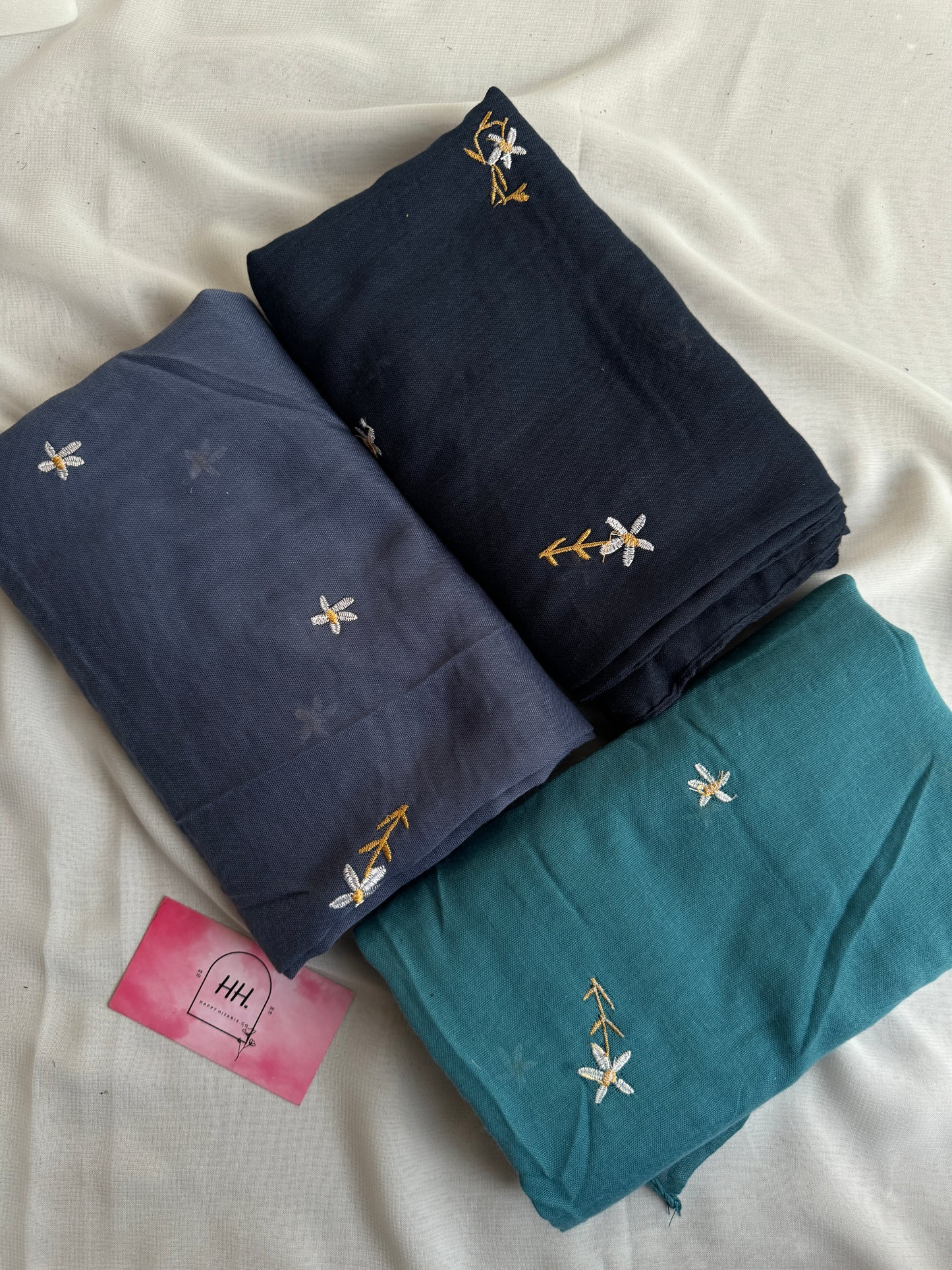 Embroidered Floral Hijabs- Teal