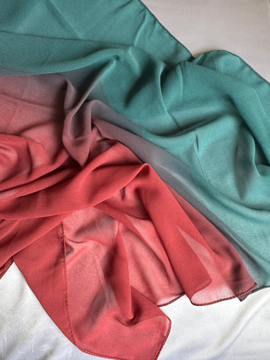 Ombre Georgette Hijab (Teal-Burnt Maroon)