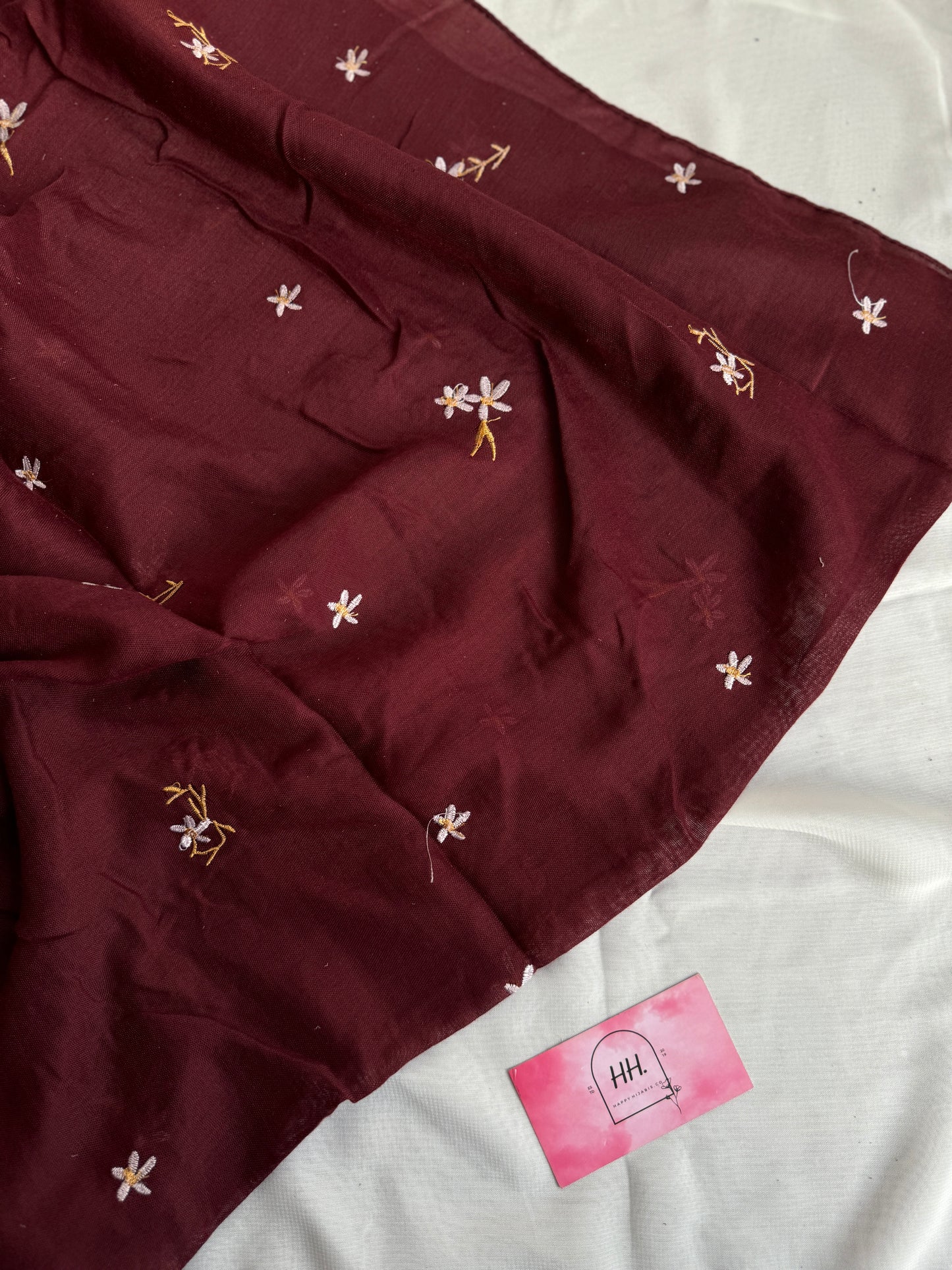 Embroidered Floral Hijabs- Mahogany