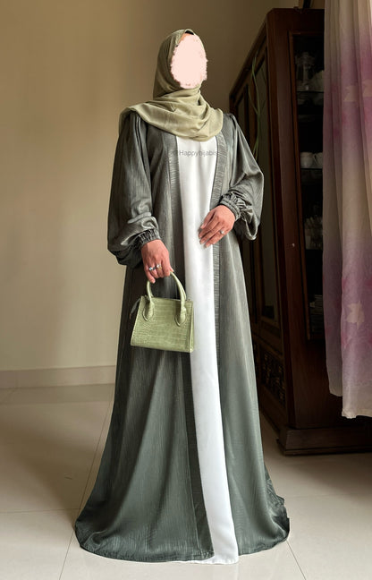 Regal Robe Abaya Set- Sage- Luxury Self Print Sheen Nida Abaya