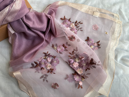 Embroidered Organza- Luxury Hijabs-lilac