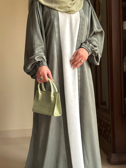 Regal Robe Abaya Set- Sage- Luxury Self Print Sheen Nida Abaya