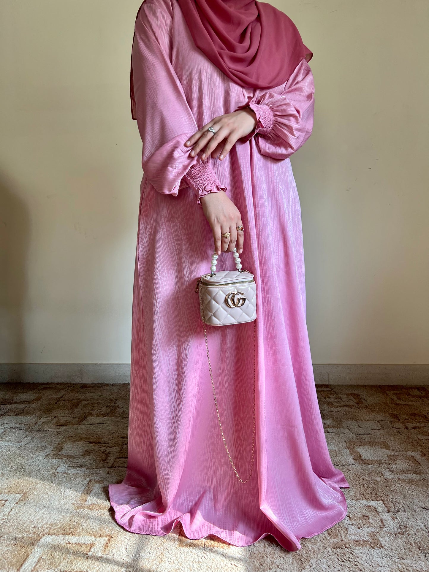 Blush Pink- Self Print Sheen Nida Abaya