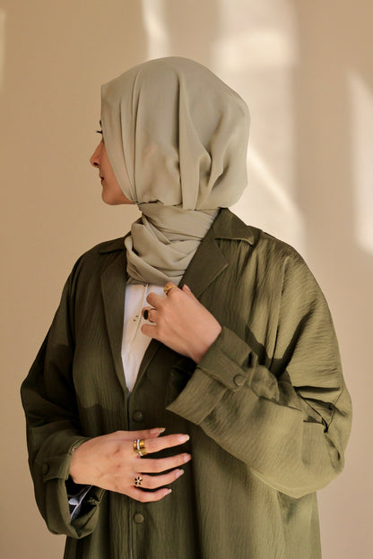 Turkish Staple Coat Abaya- Olive