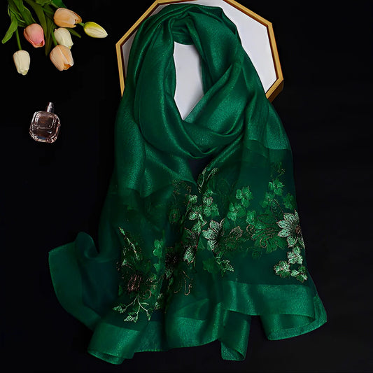 Embroidered Organza- Luxury Hijabs-Dark Green