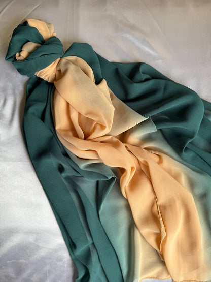 Ombre Georgette Hijab (Peach Nude-Green)